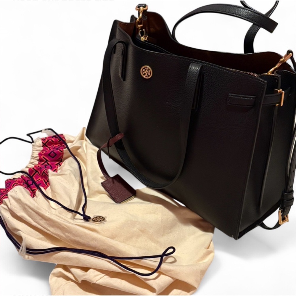 Tory Burch Walker Satchel Black Leather Authentic Dust Bag